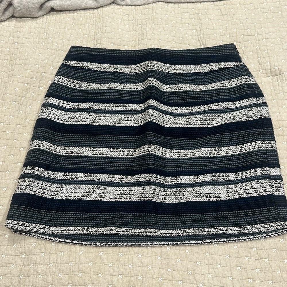 LOFT Blue & Grey Striped Textured Mini Pencil Skirt Size 10